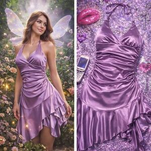 CITY TRIANGLES Dress Womens Small Purple Satin Y2K Fairycore Asymmetrical Hem